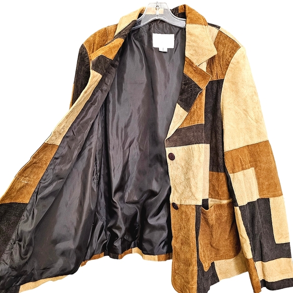 Studio C Retro Patchwork Leather Collared Longsleeve Button Front Jacket… - Picture 7 of 17